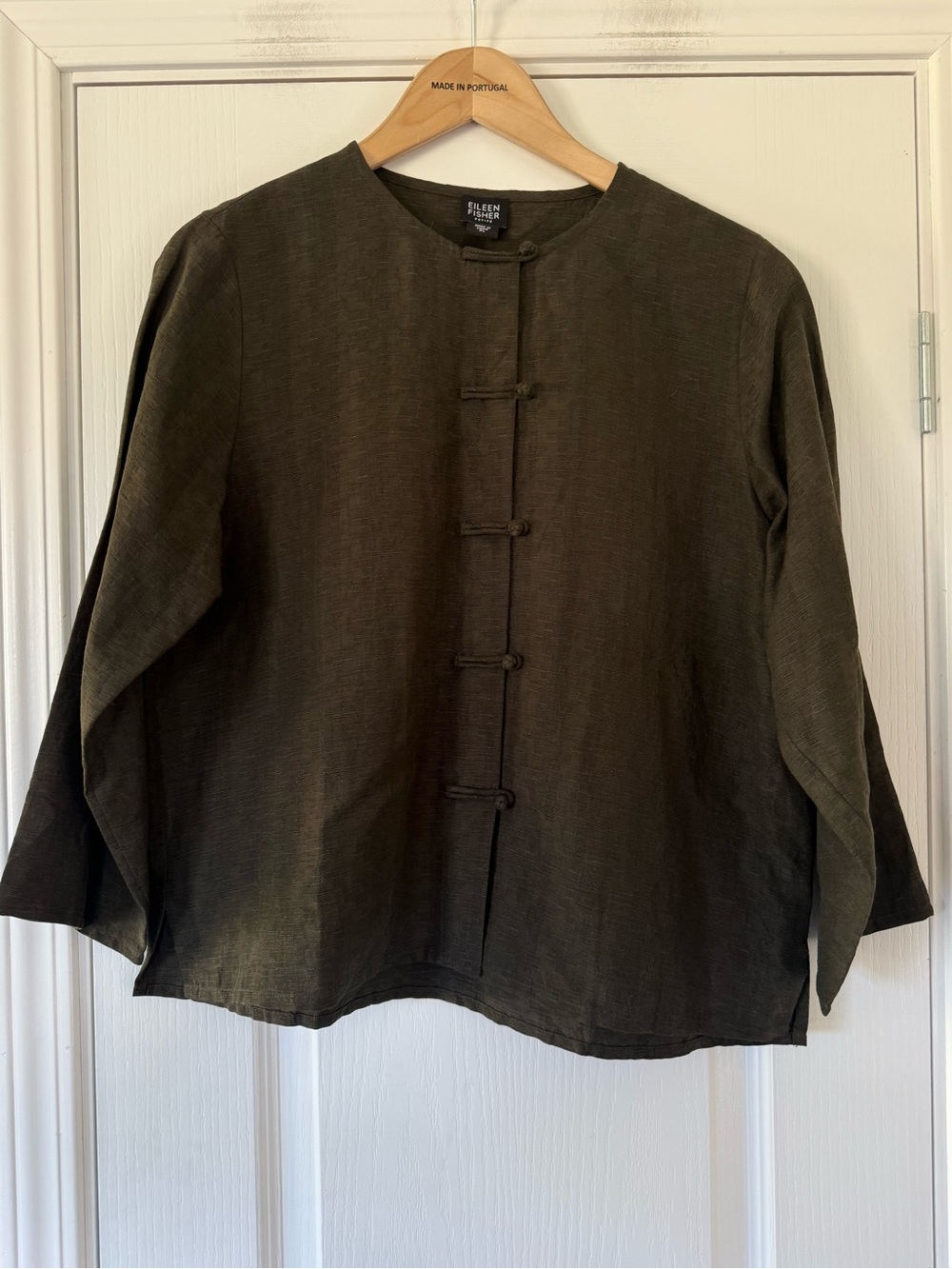 Eileen Fisher Silk & Linen Blend Knot Button Jacket